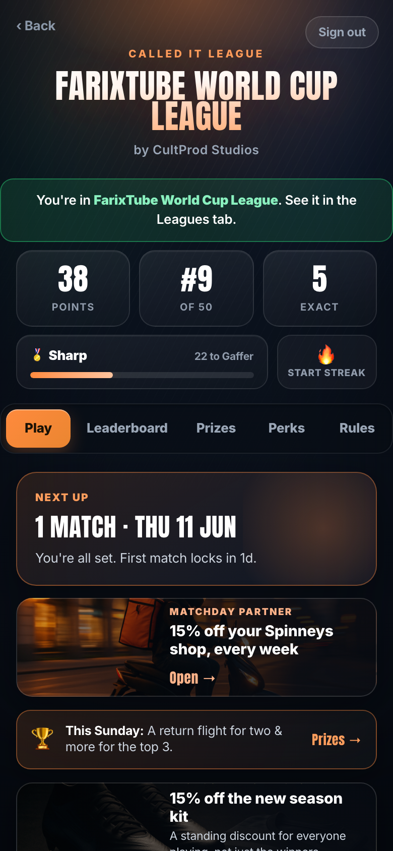 The daily Called It pick screen
